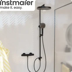 instmaier Duschthermostat Beatrice | wassersparende Eco-Stop Funktion | Duscharmatur mit einstellbarem Verbrühschutz | Mischbatterie Dusche Schwarz Matt | für konstante Wassertemperatur