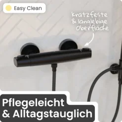 instmaier Duschthermostat Beatrice | wassersparende Eco-Stop Funktion | Duscharmatur mit einstellbarem Verbrühschutz | Mischbatterie Dusche Schwarz Matt | für konstante Wassertemperatur