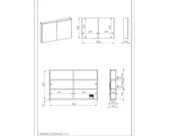 Jungborn Spiegelschrank 1006 x 140 x 638 mm 2-türig mit beidseitigen Spiegeltüren und Seitenverspiegelung