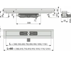 Jungborn Duschrinnenunterteil UNO 650 x 65 mm Wandeinbau Abflussleistung 35 l/min
