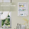 kleankin Medizinschrank, Apothekerschrank mit 3 Schichten, Abschließbarer Arzneischrank, Medikamentenschrank mit 2 Schlüsseln, Wand-Medizinbox, Stahl, Weiß, 30 x 14 x 46 cm