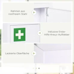 kleankin Medizinschrank, Apothekerschrank mit 3 Schichten, Abschließbarer Arzneischrank, Medikamentenschrank mit 2 Schlüsseln, Wand-Medizinbox, Stahl, Weiß, 30 x 14 x 46 cm