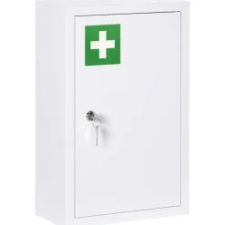 kleankin Medizinschrank, Apothekerschrank mit 3 Schichten, Abschließbarer Arzneischrank, Medikamentenschrank mit 2 Schlüsseln, Wand-Medizinbox, Stahl, Weiß, 30 x 14 x 46 cm