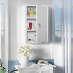 kleankin Medizinschrank Arzneischrank Erste-Hilfe-Schrank mit Schloss 3 Fächer Stahl Weiß 40 x 18 x 60 cm