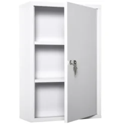 kleankin Medizinschrank Arzneischrank Erste-Hilfe-Schrank mit Schloss 3 Fächer Stahl Weiß 40 x 18 x 60 cm