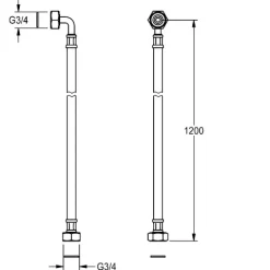 KWC AR Schlauch, G3/4xG3/4, 1200mm, DN10, L-Form, 2000105647