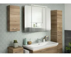 LED Spiegelschrank FACKELMANN Milano 110x78x15,5 cm Ast-Eiche 3 Türen