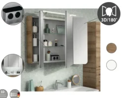 LED Spiegelschrank FACKELMANN Milano 90x78x15,5 cm weiß 3 Türen