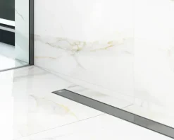 Lineare Edelstahl-Duschrinne für bodengleiche Dusche 60 cm x 6,5 - 61 l/min schwarzer spiegel