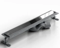 Lineare Edelstahl-Duschrinne für bodengleiche Dusche 60 cm x 6,5 - 61 l/min schwarzer spiegel