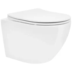 LuxeBath Wand WC Spülrandlos, Weiß, Tiefspüler Keramik Hänge WC, kurz 49 cm, Toilette ohne Spülrand, Softclose-Klodeckel, Tornadospülung, Glänzende Kloschüssel Hängend mit WC-Sitz Absenkautomatik