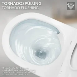LuxeBath Wand WC Spülrandlos, Weiß, Tiefspüler Keramik Hänge WC lang 54 cm, Toilette ohne Spülrand mit Nano Beschichtung, Tornadospülung, Glänzende Kloschüssel Hängend mit WC-Sitz Absenkautomatik