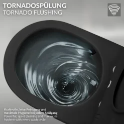 LuxeBath Wand WC Spülrandlos mit Bidet-Funktion, Schwarz matt, lang 54 cm, Tiefspüler Keramik Hänge WC, Dusch WC Nano Beschichtung, Tornadospülung, Kloschüssel Hängend mit WC-Sitz Absenkautomatik