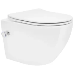 LuxeBath Wand WC Spülrandlos mit Bidet-Funktion, Weiß, Tiefspüler Keramik Hänge WC, kurz 49cm, Dusch WC mit Nano Beschichtung, Tornadospülung, Glänzende Kloschüssel Hängend mit WC-Sitz Absenkautomatik