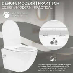 LuxeBath Wand WC Spülrandlos mit Bidet-Funktion, Weiß, Tiefspüler Keramik Hänge WC, kurz 49 cm, Dusch WC, Softclose-Klodeckel, Tornadospülung, Glänzende Kloschüssel Hängend mit WC-Sitz Absenkautomatik