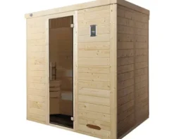 Massivholzsauna Weka Kemi GT Gr.3 inkl. 7,5 kW Ofen u.digitaler Steuerung ohne Fenster mit graphitfarbeneer Ganzglastüre