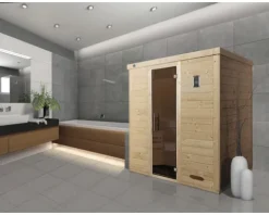Massivholzsauna Weka Kemi GT Gr.4 inkl. 7,5 kW Ofen u.digitaler Steuerung mit graphitfarbeneer Ganzglastüre