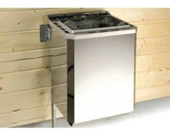 Massivholzsauna Weka Kemi Eck GT inkl. 7,5 kW Bio Ofen u.digitaler Steuerung mit graphitfarbeneer Ganzglastüre