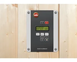 Massivholzsauna Weka Kemi Eck GT inkl. 7,5 kW Bio Ofen u.digitaler Steuerung mit graphitfarbeneer Ganzglastüre