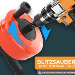 Meisterfaktur Rohrreinigungsspirale mit Metalltrommel [15m] - mit Bohraufsatz - Ideale Abflussspirale für eine Rohrreinigung - Die stabile Rohrspirale für echte Heimwerker!