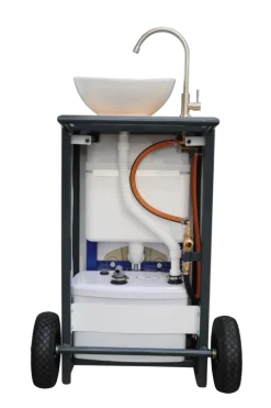 Mobile Toilette inkl. Spülkasten, Waschbecken, Sitz mit Absenkautomatik und Spüllrandlos