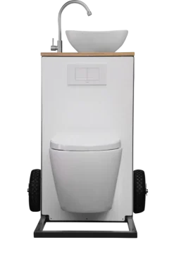 Mobile Toilette inkl. Spülkasten, Waschbecken, Sitz mit Absenkautomatik und Spüllrandlos