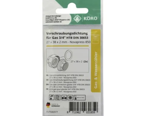 Novapress 850-Ring 27 x 38 x 2 mm 3/4" für Verschraubung Gas