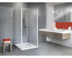 Pendeltür als U-Kabine Schulte Alexa Style 2.0 80x80x80 cm Klarglas Profilfarbe alpinweiß