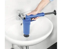 Pressluft-Rohrreinigungspistole, 3 Aufsätze für Abflüsse und 1 Aufsatz für WC