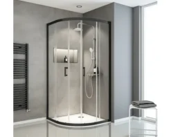 Runddusche mit Gleittür/Schiebetür SCHULTE ExpressPlus 90 x 90 cm Profil schwarz Klarglas Türanschlag links Türanschlag rechts