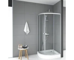 Runddusche mit Gleittür/Schiebetür Aurlane Chrystal Round 90 x 90 x 200 cm Profil chrom Klarglas