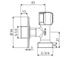 SCHELL Platzsparendes Maschinenventil Comfort 1/2" x 3/4" chrom glänzend 054400699