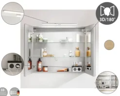 Spiegelschrank FACKELMANN B.Brillant 80 x 15,1 x 68 cm ast-eiche 2-türig LED IP 20
