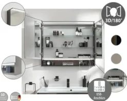 Spiegelschrank FACKELMANN B.Paris 90 x 15,6 x 71,8 cm cubanit grey 2-türig LED IP 20