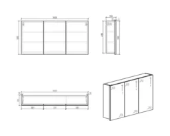 Spiegelschrank Brida 50 x 100 x 15 cm 3 türig