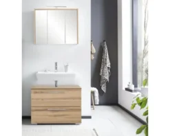 Spiegelschrank Carlos 65 x 16 x 64 cm eiche 3-türig LED