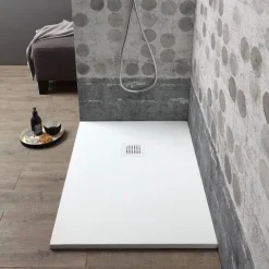 Steinoptik- Duschwanne 100x80cm, weiß matt | Muse
