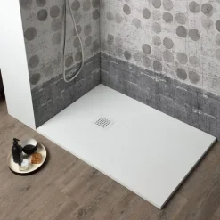Steinoptik- Duschwanne 100x80cm, weiß matt | Muse