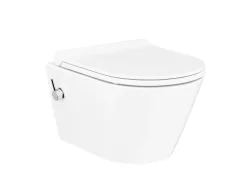 Taharet Dusch Wc mit Soft Close Wc Sitz Dusch-WC Set Tiefspüler ohne Spülrand mit Hygienedusche weiß glänzend Hygiene Intim Dusch Wc, mit WC-Sitz 316