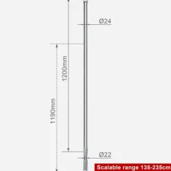 Teleskop-Duschstange 135-235 cm. Ø 25 mm Chrom