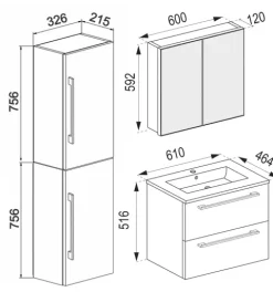 4-tlg. Waschplatz Waschtisch Badinos Schublade SC