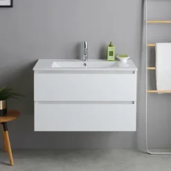 Unterschrank mit Waschtisch in 80 cm – weiße Holzoptik | Bilbao