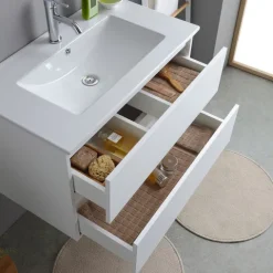 Unterschrank mit Waschtisch in 80 cm – weiße Holzoptik | Bilbao