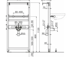 veporit. Vorwandelement ICUBOX WT 1120 für Waschtisch H:1120 mm inkl. Wandbefestigung
