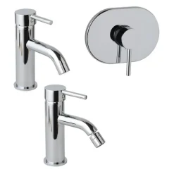 Verchromtes Badarmaturen-Set aus Waschtisch, Bidet und Unterputz-Duscharmatur | Fassa