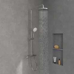 Villeroy & Boch Duscharmatur Universal Showers, Duschsystem mit Brausehalter, Handbrause, Thermostat und Regendusche, Chrom