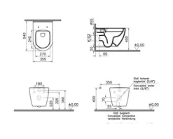 VitrA Wand-WC Set Mia Tiefspüler ohne Spülrand weiß glänzend mit antibakterieller VitrA Hygiene Glasur und WC-Sitz 7510B003-6288