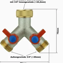 V-Y2H. Y-Verteiler 2-Wege mit Absperhähnen 3/4IG - 2x3/4AG (Messing / Y-Form)