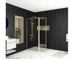 Walk In mit Klappwand Aurlane Golden Edge 90 + 40 x 200 cm Profil gold Klarglas Reversibel