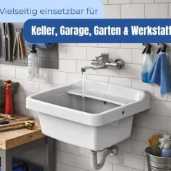 Waschbecken Ausgussbecken Kunststoff Keller Waschbecken Werkstatt Handwaschbecken Garage Ausgusswaschbecken Spülbecken Waschküche Waschtrog Garten Ausgussbecken Set